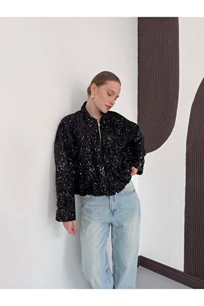 VERYMODA Jachetă oversize cu paiete pentru femei – Top elegant și strălucitor...