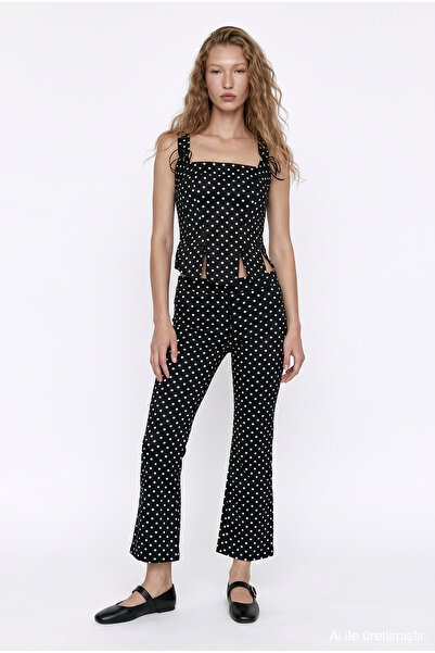 Quzu Polka Dot Spanish Flare Pants Black