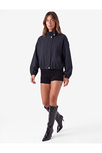 Koton Striped Stand Collar Long Sleeve Zippered Oversize Bomber Jacket