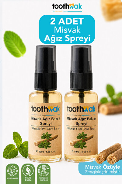 Toothwak 2'li Misvak Ağız Spreyi - Ağız Kokusu Önleyici Nane Aromalı Alkolsüz...