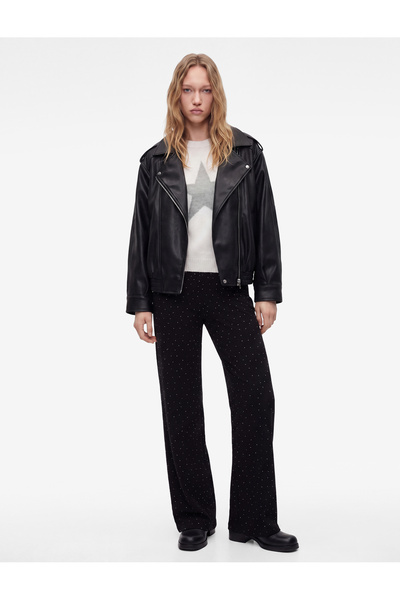 Koton Normal Waist Viscose Blended Wide Leg Sweatpants with Stone Detail