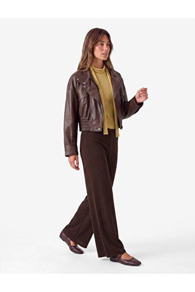 Koton Normal Waist Regular Fit Metallic Threaded Wide Leg Long Trousers