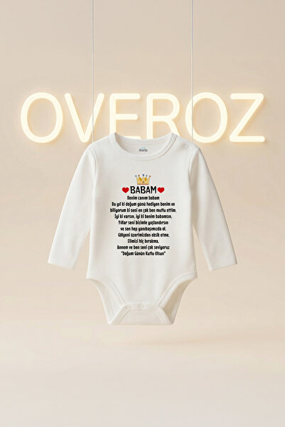 Overoz Organic 100% Cotton Birthday Dad Printed Baby Bodysuit Long Sleeve Sna...