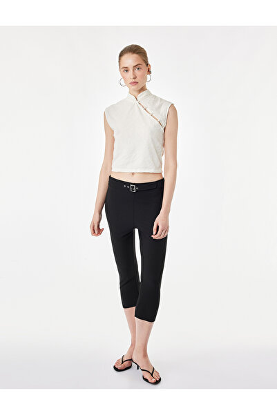 Koton Slim Fit Sleeveless Buttoned Qipao Collar Tulle Blouse