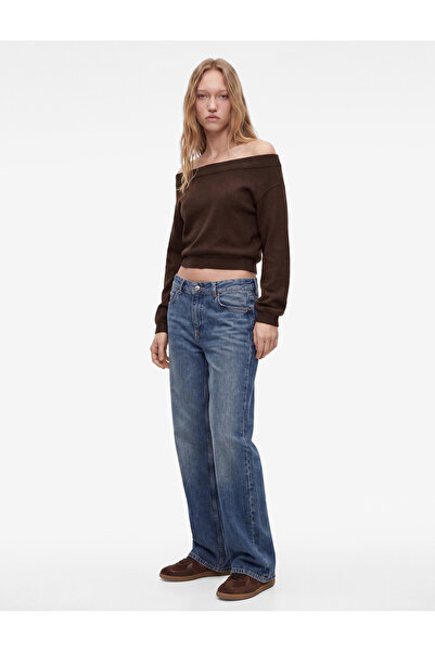 Koton Comfortable Fit Soft Textured Off-The-Shoulder Boat Neck Long Sleeve T-...