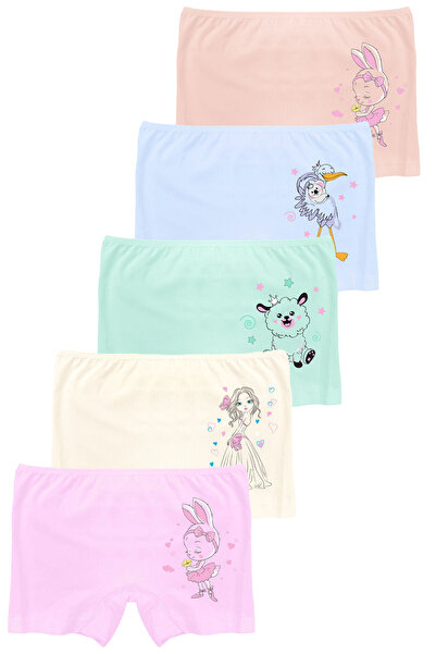 Onurel Pack of 5 Girls' Colorful Patterned Lycra Boxers