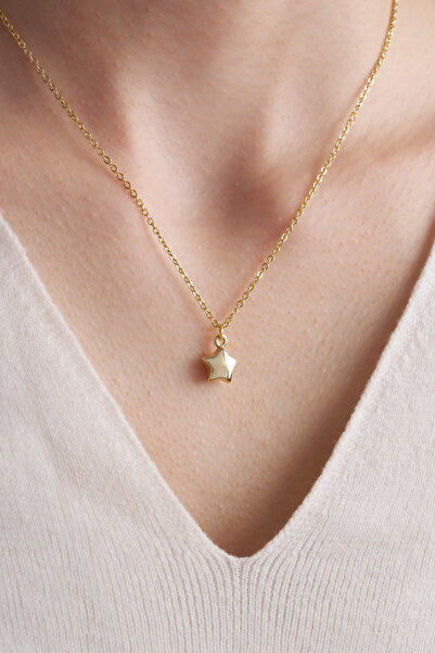 Alexis Carrel Women's Curved Star Model Gold Necklace, Minimal Necklace
