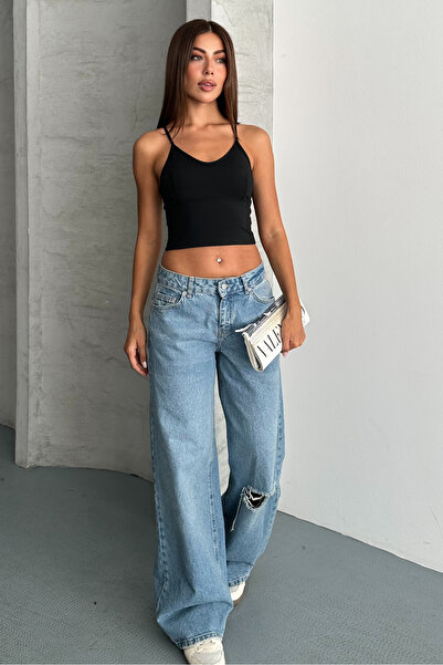 macharel jeans Çapraz Lastikli Kaplı Crop bluz