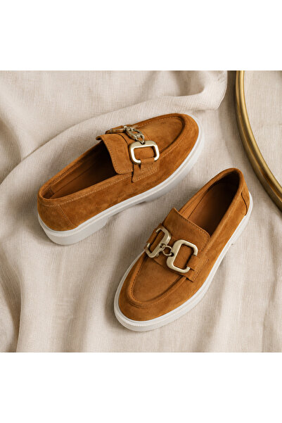 a ayak&kabım official Genuine Leather Mustard Suede Luxury Buckle Detailed Ve...