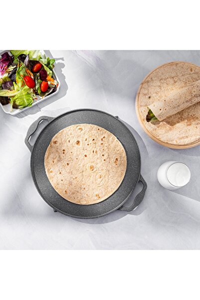 Emsan Stone Alüminyum Döküm Çift Taraflı Gözleme Tavası 34 cm Gri
