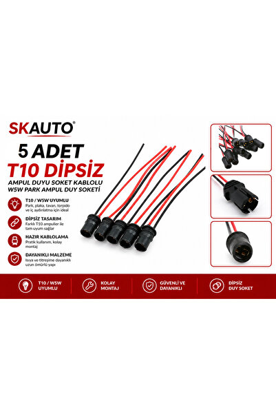 SKAUTO 5 Adet T10 Dipsiz Ampul Duyu Soket Kablolu W5w Park Ampulü Duy Soketi