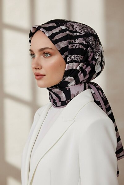 Vissona Crepe Zebra Patterned Powder - Black Color 75X195 Non-Fade Shawl