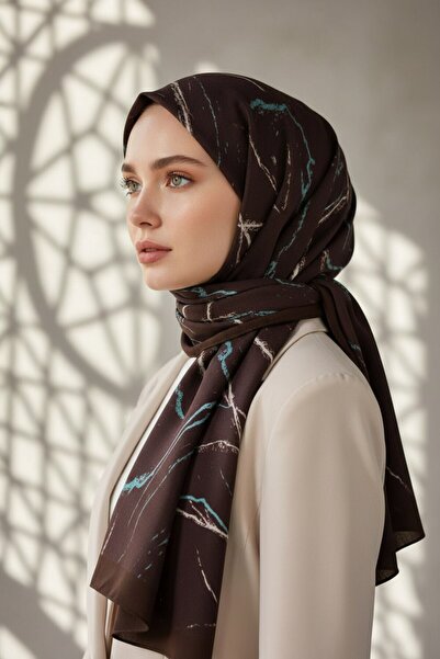 Vissona KREP MERMER DESENLİ KAHVERENGİ RENKLİ 75X195 KIRIŞMAZ ŞAL