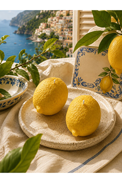 Nesce Atelier Doğal El Yapımı Dekoratif Limon Mum 2 Adet