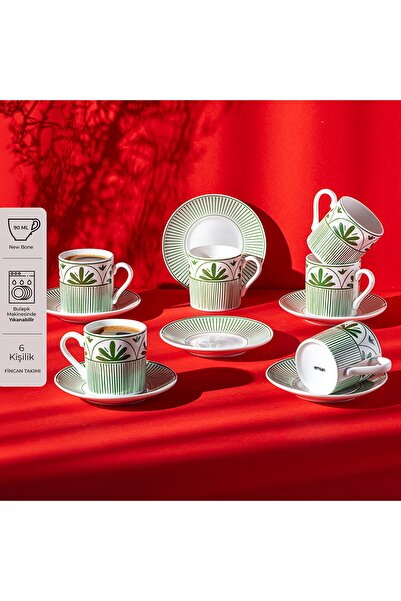 Emsan Seren New Bone 6 Kişilik Kahve Fincan Takımı 90 ml Yeşil