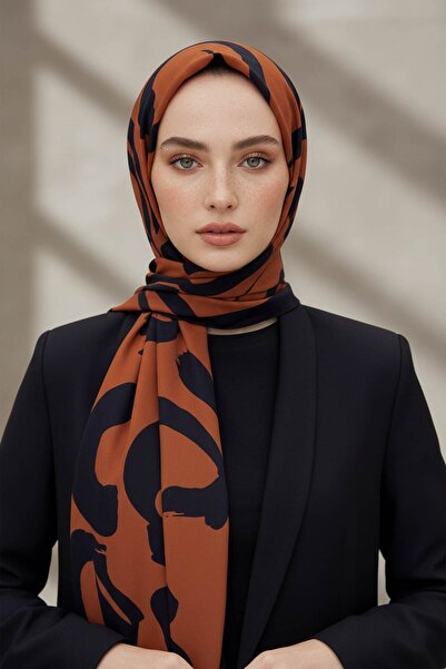 Vissona KREP FIRÇA DARBESİ DESENLİ TABA RENKLİ 75X195 KIRIŞMAZ ŞAL