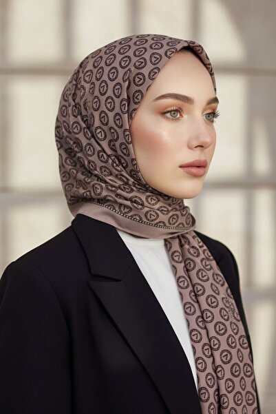 Vissona KREP DEGRADELİ MONOGRAM DESENLİ VİZON RENKLİ 75X195 KIRIŞMAZ ŞAL