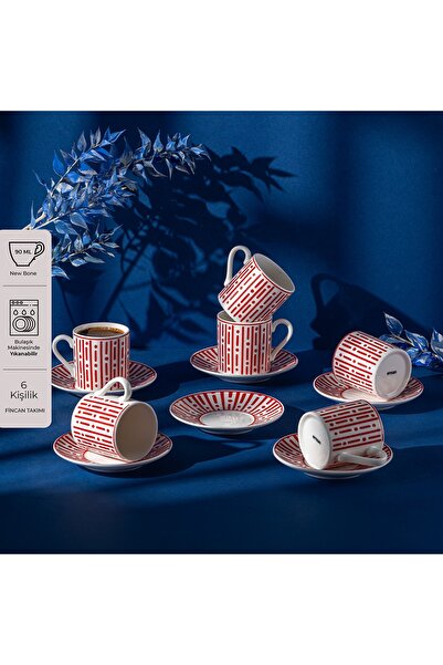 Emsan Arvin New Bone 6 Kişilik Kahve Fincan Takımı 90 ml Kırmızı