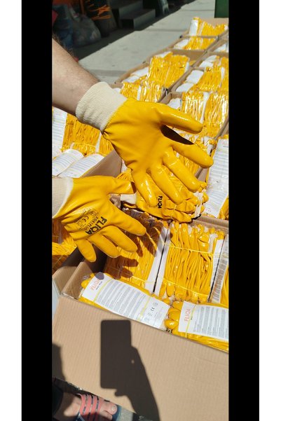 yunuskayatek Fliqa Sg61 Plus Full Nitrile Coated Yellow Heavy Duty Work Gloves - Construction, Carpentry, and Stone Laying Gloves 1Pair(12Pieces)