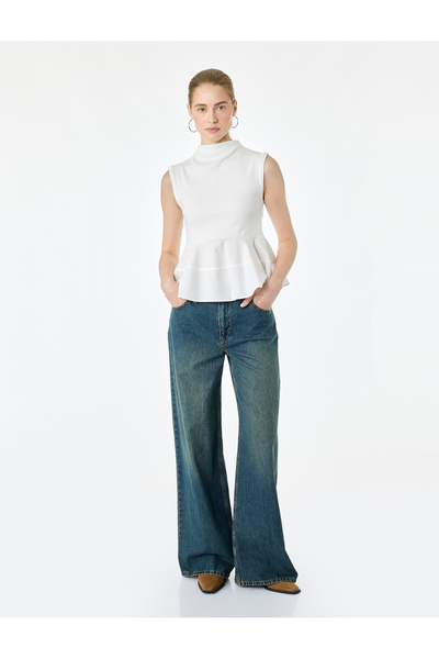 Koton Cotton Slim Fit Sleeveless High Neck Camisole Peplum Blouse