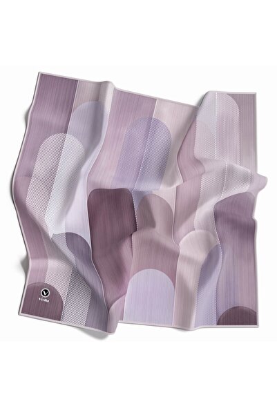 VİOLLA Twill Geometrik Desenli Lila Renkli 90x90 Eşarp (İpek İçermez) Kenar D...