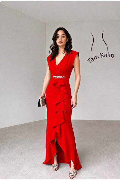 ALFUDO Moda Collection Γυναικείο Scuba Crepe Ύφασμα Διπλό Γιακά Φούστα Βραδιν...