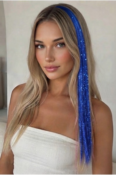 MutluBiDünya 1 Adet Çıtçıtlı Hair Tinsel Gelin Teli Saç Simi Aksesuarı Saks M...