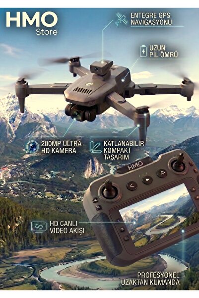 HMO Store Profesyonel Tip 200 MP 4K Drone | 1+ KM GPS | 20–25 dk Uçuş | Ekran...