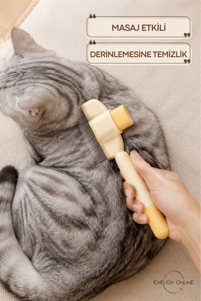 Exelox One-Button (with Massage Effect) Easy to Clean Press-Type Cat Dog Comb (Yellow Color Will Be Sent)