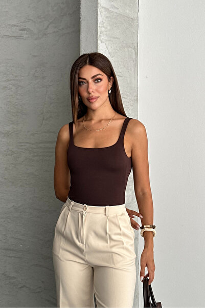 macharel jeans Yuvarlak Yaka Arka Dekolteli Askılı Bluz