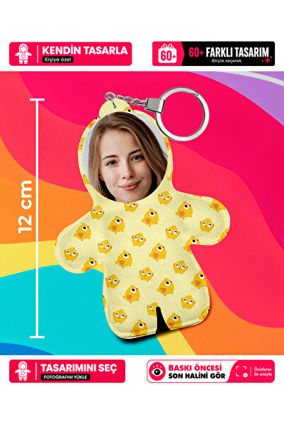 Motto Gift Sarı Civciv Tasarımlı Kişiye Özel Sevimli Fotoğraflı Peluş Anahtar...