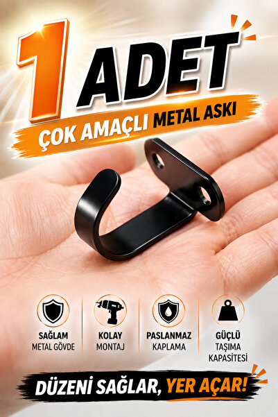 VENON 1 Adet J Model Mini Metal Askı Siyah Vidalı Banyo Mutfak Dolabı Metal T...