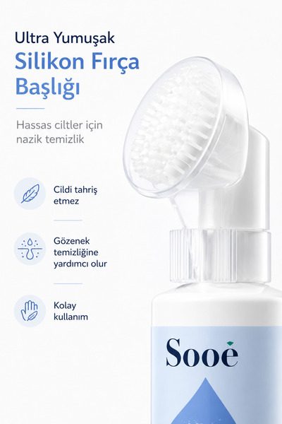 Sooê Fırça Başlıklı Yüz Temizleme Köpüğü 200 ml – Ultra Yumuşak, Hassas Ciltler İçin