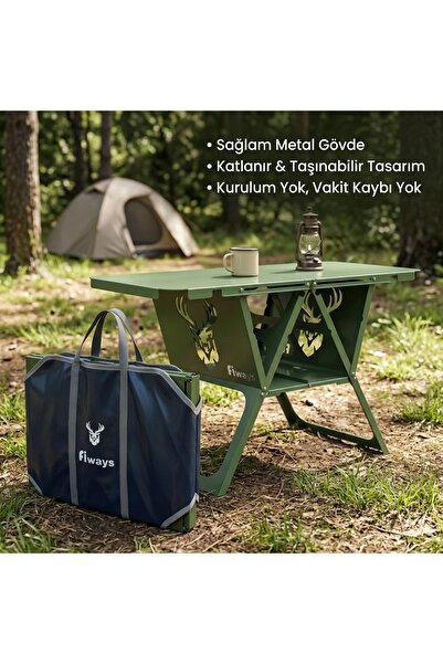 FİWAYS AXIS Katlanır Metal Kamp Masası - Ultra Dayanıklı Taşıma Çantalı Balko...