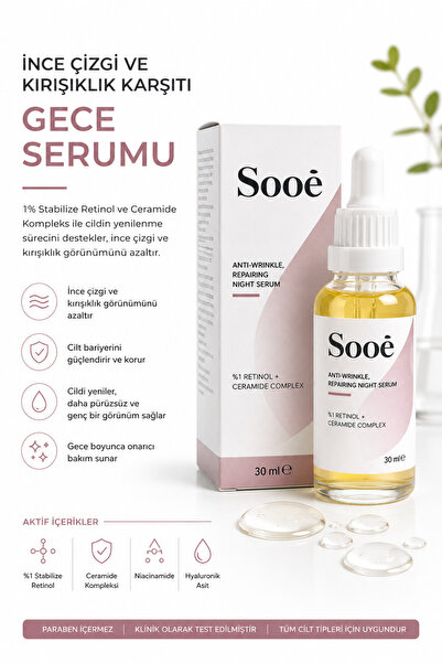 Sooê Retinol Serum %1 Retinol + Ceramide Complex 30 ml | Kırışıklık Karşıtı Gece Serumu | Onarıcı ve Yenileyici Cilt Bakımı