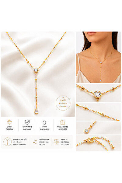 INOTIVE ZİRKON TAŞLI GOLD Y KOLYE