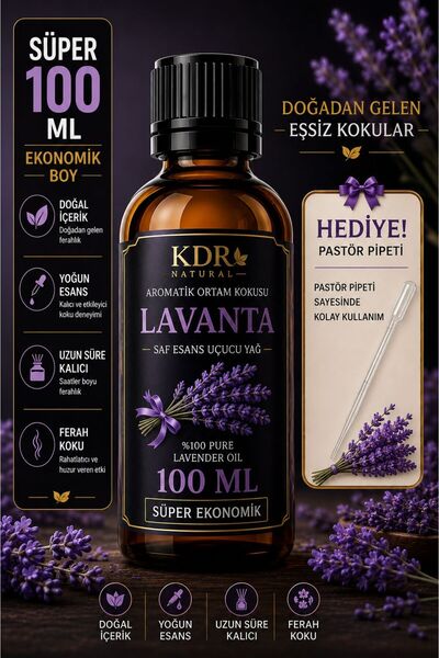 kdr natural 100 ML Lavanta Uçucu Yağ Buhurdanlık Yağı Difüzör Esansı Oda Koku...