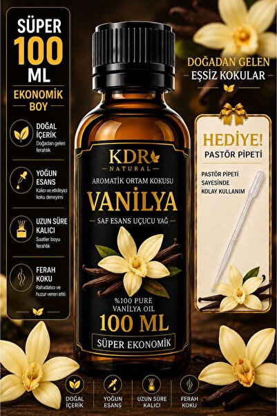 kdr natural 100 ML Vanilya Uçucu Yağ Buhurdanlık Yağı Difüzör Esansı Oda Koku...