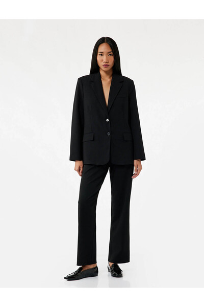 Koton Slim Fit Pocket Detailed Cigarette Black Women's Trousers 7Wak40019Pw