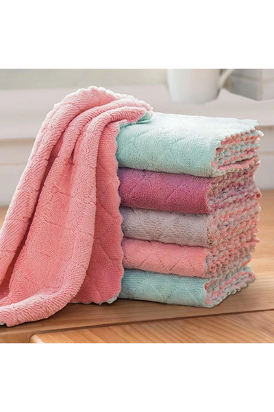 Choice 5pcs 5 Pieces of Double-Sided Coral Velvet Dishcloth for Household Kit...