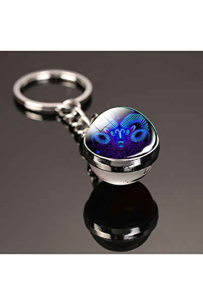 Choice Aries 12 Constellation Key Chain Luminous Double Sided Glass Ball Pend...