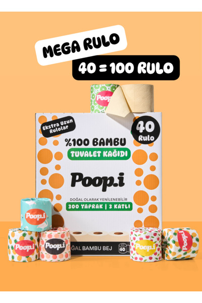 Poop.i %100 Ağartılmamış Bambu "MEGA RULO" 40 Tuvalet Kağıdı Fruity Loop Doğa...