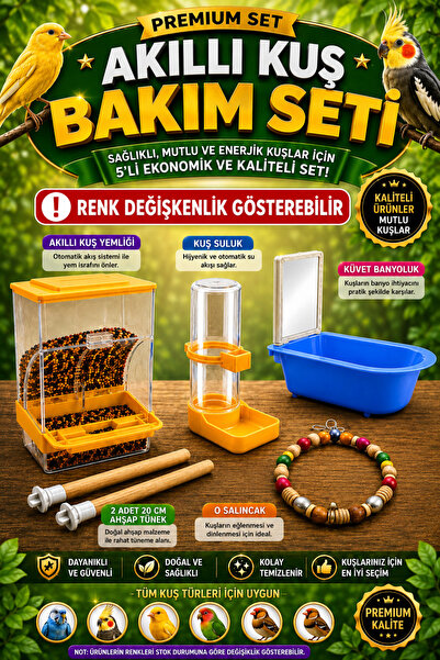 Petshop Akıllı Kuş Yemliği + Kuş Suluk + Küvet Banyoluk + 2 Adet 20 cm Ahşap ...