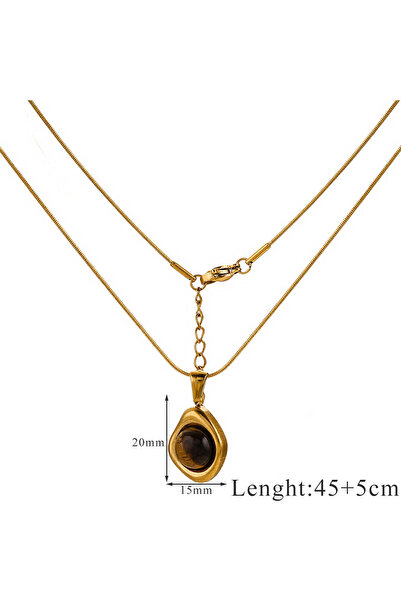 Choice 50cm Z2164A 1 PCS Stainless Steel Brown Tiger Eye Stone Pendant Neckla...