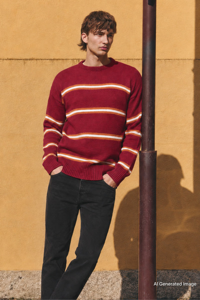 Madmext Tricotaj cu dungi burgundy Pulover pentru bărbați E7457
