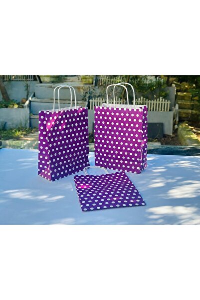 Orbak Kağıt 1.Kalite 18x8x24 Cm (3 Adet) Mor Renk Beyaz Benekli Puantiyeli Kr...