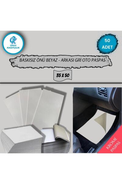Orbak Kağıt Baskısız Oto Paspas Kartonu 35x50 cm | Önü Beyaz Arkası Gri Krome...
