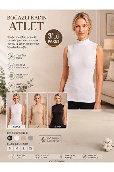 SATTENS 3-Pack Turtleneck Zero-Sleeve Lycra Combed Cotton Undershirts (3-Pack...