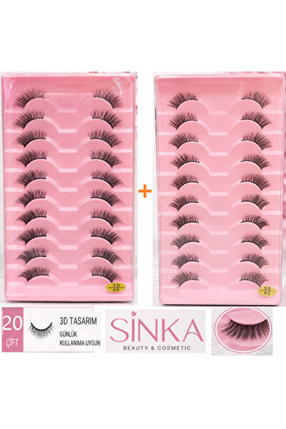 SİNKA Takma Kirpik Gerçek Doğal Görünüm 10+10 Çift Kirpik Seti 01 + 02 Set 2'li