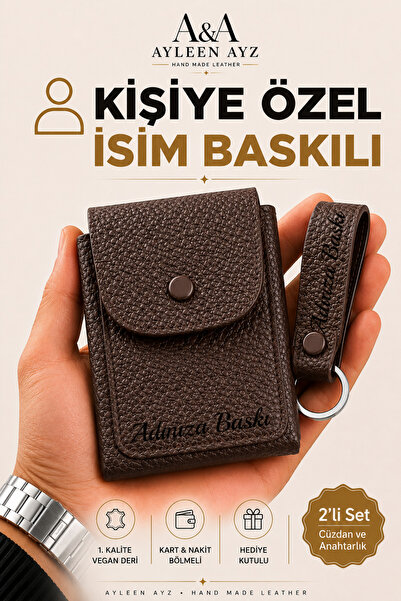Ayleen Ayz Kişiye Özel Viral Vegan Deri Kartlık Cüzdan & Anahtarlık Seti | İs...